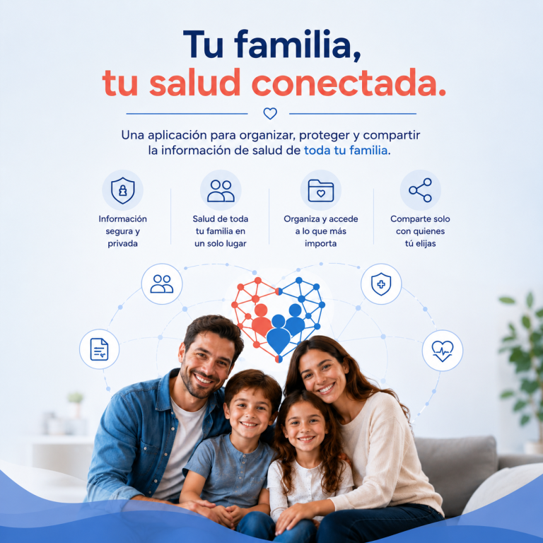 Familia sonriendo; Orana conecta la salud de toda tu familia